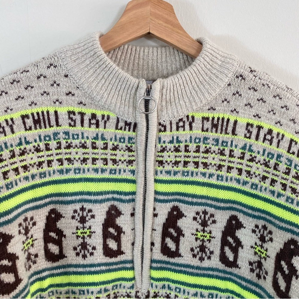 Urban Outfitters BDG Jesse Half-Zip Sweater Tan Brown and Neon Green - XS - Picture 11 of 16